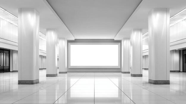 Modern Interior with Blank Billboard Ideal for Advertising Mockups in a Sleek, Minimalist Space photo