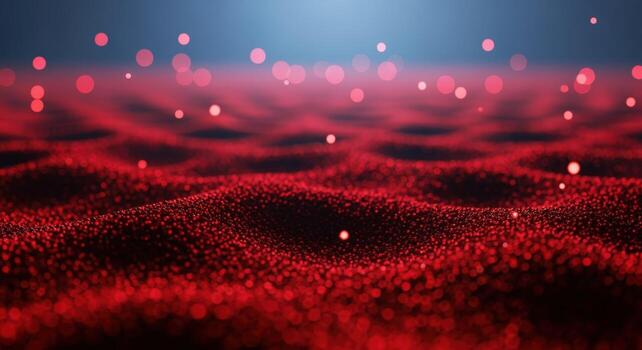 Abstract Red Glittering Particle Field Background with Defocused Bokeh Lights for Festive or Themed Presentations photo