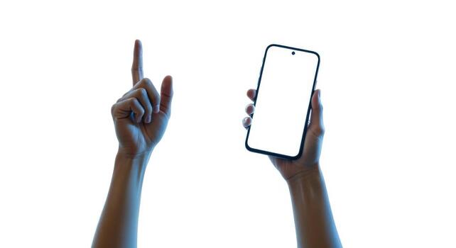 Smartphone Mockup Display Held by Hand, Isolated on White Background for App or UI Promotion photo