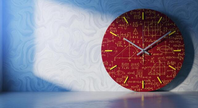 Mathematics Themed Clock Showing Time, Abstract Equations and Formulas - Time Management in Education photo