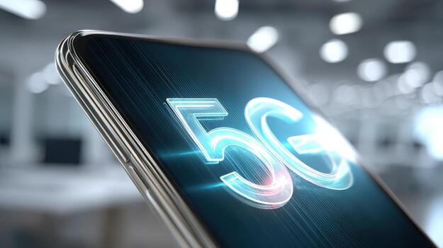 Modern Smartphone Displaying 5G Network Connectivity, Illustrating High-Speed Wireless Technology and Advanced Communication Systems photo