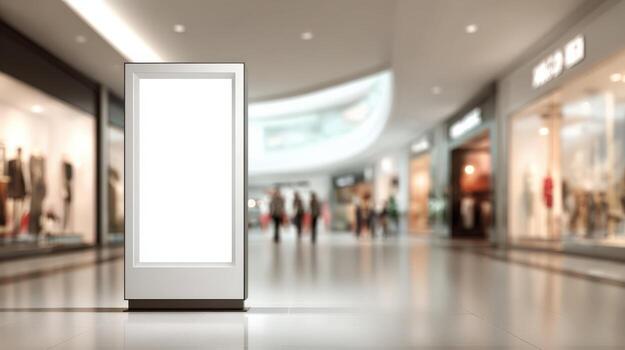 Blank Advertisement Billboard Mockup Display Inside Shopping Mall, Retail Environment, with Copy Space photo