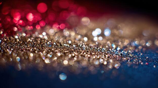 Festive Abstract Background with Glittering Bokeh Lights in Red, Gold and Blue photo