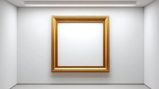 Gold Frame Mockup on White Wall in Art Gallery Perfect for Displaying Artwork and Photography photo