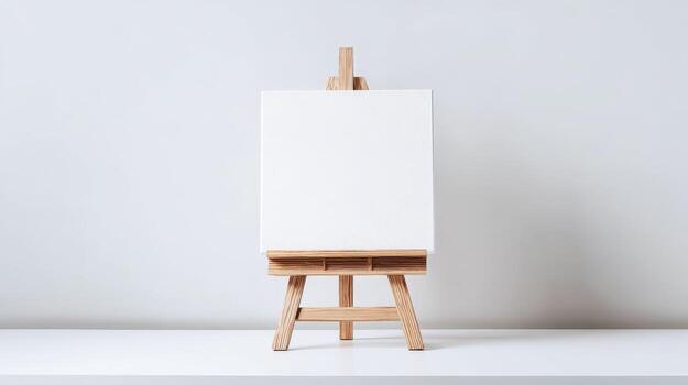 Blank Canvas on Wooden Easel Ready for Painting, Artistic Mockup, White Background photo