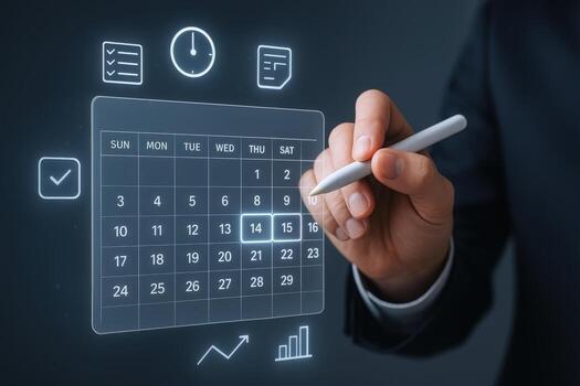 Scheduling and Planning Businessman Using Digital Calendar Interface for Appointments and Task Management photo