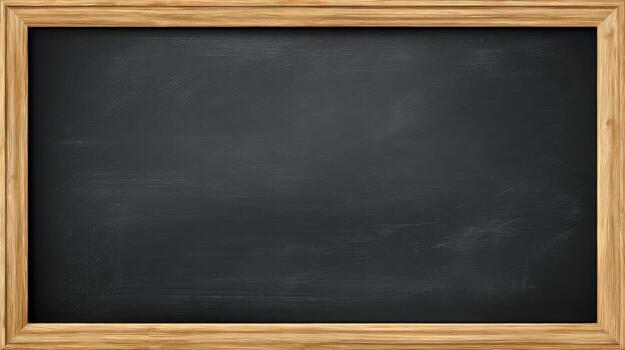 Blank Black Chalkboard with Wooden Frame, Ideal for Education, Presentation, or Design Mockups photo