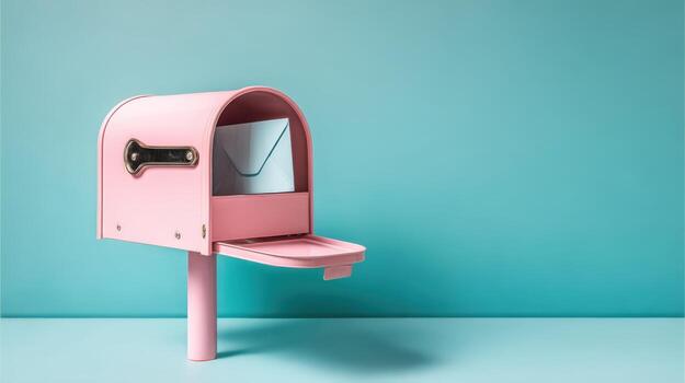 Pastel Pink Mailbox with Letter Against Blue Background, Emphasizing Communication and Nostalgia photo