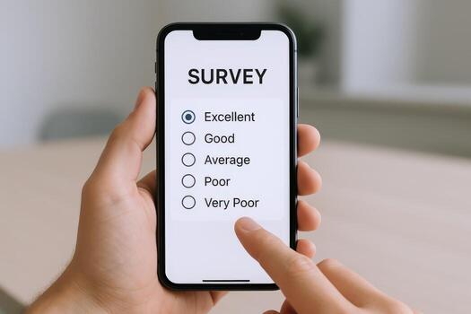 Online Survey on Mobile Phone Being Completed, Feedback and Customer Satisfaction, User Experience, Rating photo