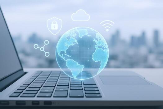 Global Network Technology on Laptop Connectivity, Security, and Cloud Solutions for Business photo
