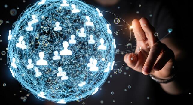 Global Network Connection Abstract Spherical Illustration of Human Connections, Representing Technology, Communication, and Social Networking photo