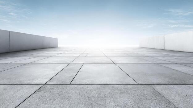 Minimalist Outdoor Concrete Space with Walls and Sky, Ideal for Product Placement and Architectural Visualization photo