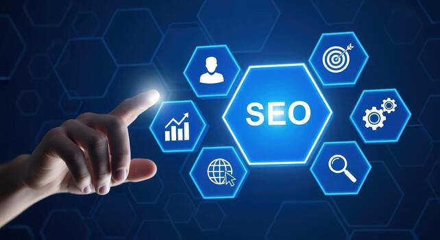 SEO Optimization Strategy with Touchscreen Interface Business Growth and Digital Marketing Concept photo