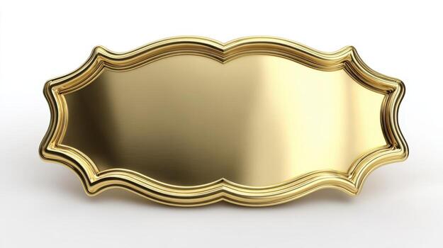 Elegant Golden Plaque with Ornate Border, Perfect for Signage or Custom Engraving, Isolated on White photo