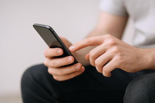 Man Using Smartphone for Communication, Browsing, or Entertainment in a Close-Up View photo