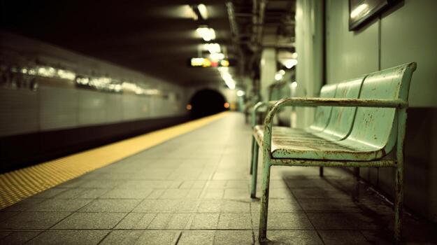 Subway Station Platform with Bench Moody Urban Commute Waiting Area Interior Environment photo