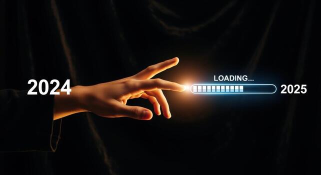 Transition from 2024 to 2025 Progress Bar, Symbolizing Digital Transformation, New Year Celebration, and Future Technology photo