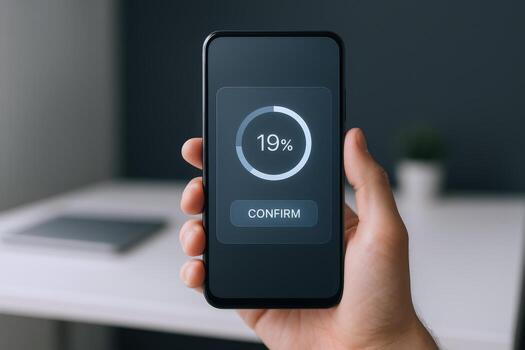 Smartphone Displaying Loading Progress User Confirmation Interface, Progress Indicator, Mobile Technology Concept photo
