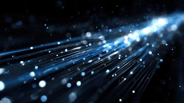 Abstract Blue Light Streaks with Bokeh Effect, Futuristic Technology Background for Innovation and Communication photo