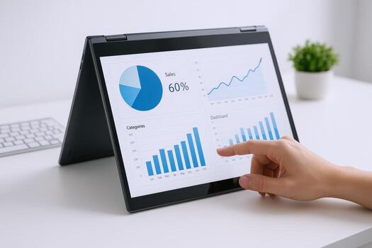 Data Analysis on Convertible Laptop Business Analytics, Charts and Graphs, Modern Workplace Technology photo