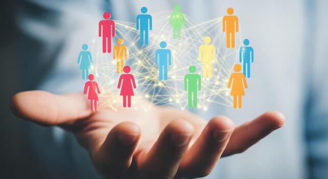 Hand Holding Network of Diverse People Connection, Community, Global Reach, and Collaboration Concept photo