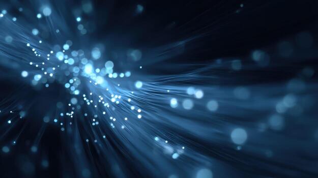 Abstract Fiber Optic Network Background with Glowing Light Particles for Technology and Communication photo