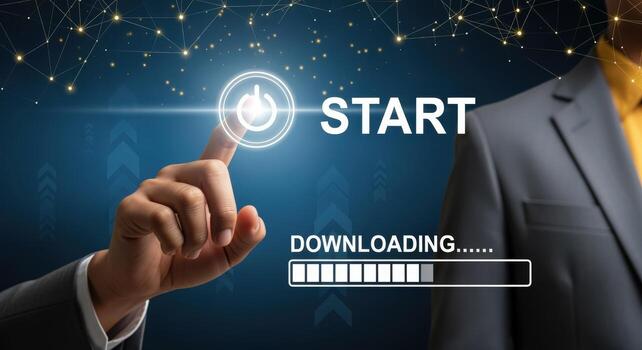 Business Start Button Activation with Futuristic Design Interface, Concept of New Project Launch and Technology photo