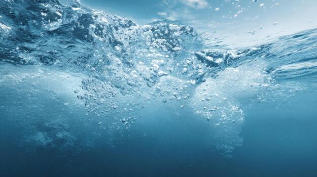 Abstract Underwater Scene with Bubbles Rising in Clear Blue Water Motion for Refreshing Background photo