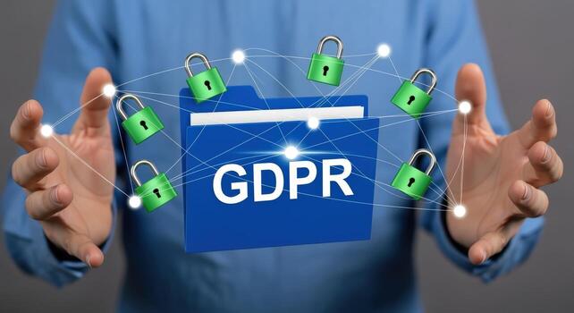 Data Protection Concept with Folder and Padlocks, Symbolizing Cybersecurity and Privacy Regulation Compliance in a Digital World photo