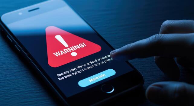 Mobile Phone Security Warning with Red Exclamation Point on Screen Displayed to User photo