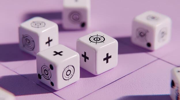 Dice Set on Purple Board Illustrating Chance, Strategy, and Abstract Game Concepts for Creative Visualization photo