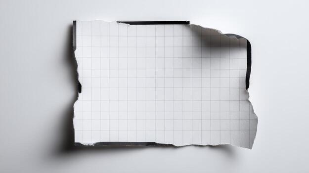 Torn Grid Paper with Black Frame Mockup on White Background, Blank Space, High-Quality Texture photo