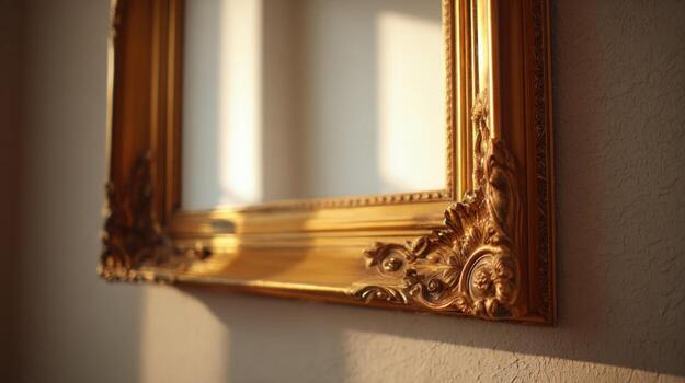 Elegant Gold Frame with Ornate Details, Interior Decor and Art Display Ready for Customization photo