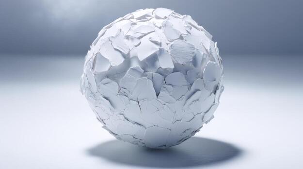 Abstract sphere covered with geometric paper pieces creating textured surface against blurred background photo