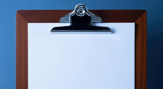 Blank Clipboard with Copy Space on White Paper Against a Blue Gradient Background photo