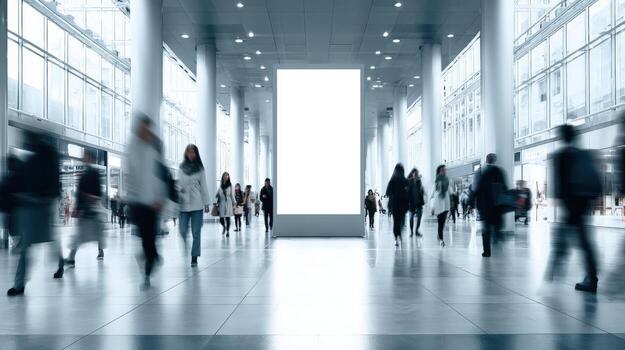 cartelera Bosquejo en ocupado convención centrar diverso multitud caminando por anuncio espacio foto