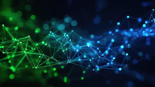 Abstract Network Connection with Blue and Green Gradient, Representing Data Communication and Technological Advancement photo
