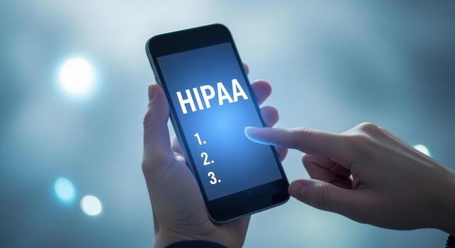 Smartphone displaying HIPAA compliance information, representing data security and healthcare regulations for patient privacy photo