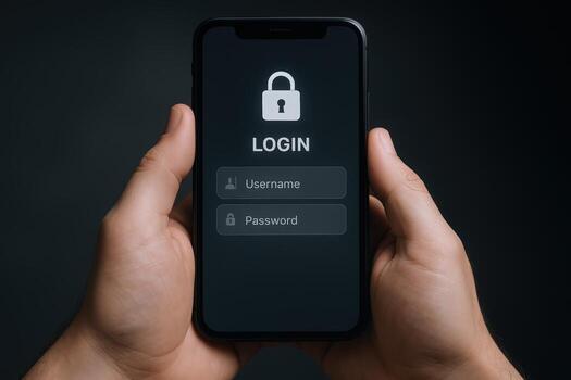 teléfono inteligente seguridad manos participación teléfono mostrando iniciar sesión pantalla con candado icono para datos proteccion foto