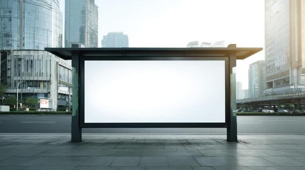 Blank Billboard Mockup in Urban Cityscape for Advertising, Marketing Campaigns, and Promotional Content Display photo