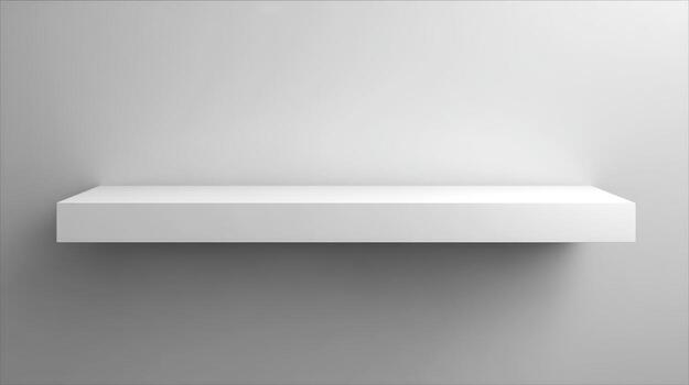 Clean White Floating Shelf Mockup on a Light Gray Wall Background with Subtle Shadows photo
