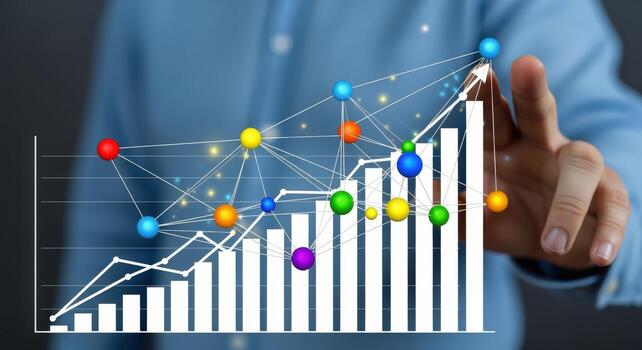 Business Growth Chart Touching Digital Interface Financial Success, Data Analysis and Market Trend Visualization photo