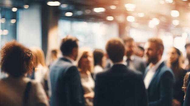 Blurred Corporate Event with Business Professionals Networking, Conference Gathering, and Team Collaboration photo