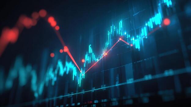 Abstract Financial Graph with Red and Blue Lines Depicting Market Trends and Investment Analysis photo