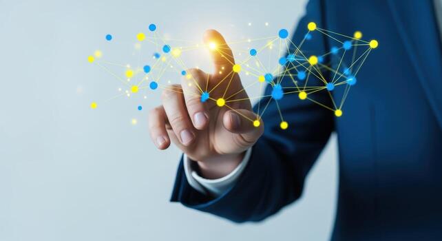 Man Interacting with Digital Network Interface Business Technology, Data Connection, and Modern Communication Concept photo