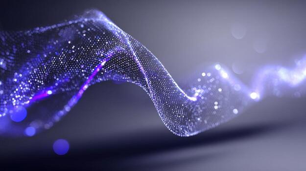 Abstract Wave of Glowing Particles Modern Technology Background with Blue Light and Depth of Field photo