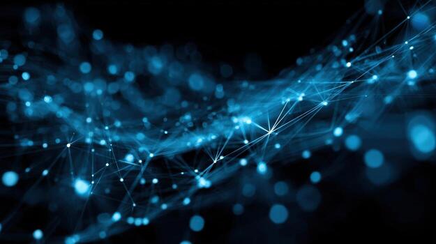 Abstract Network Connection with Blue Dots and Lines, Representing Data, Technology, and Futuristic Concepts photo