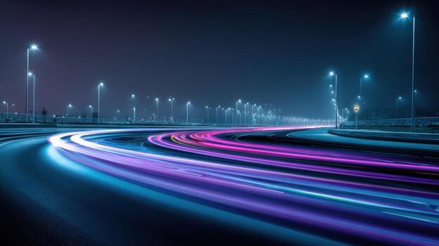 Night Time Highway Motion Streaks of Light from Passing Vehicles Create a Dynamic Scene photo