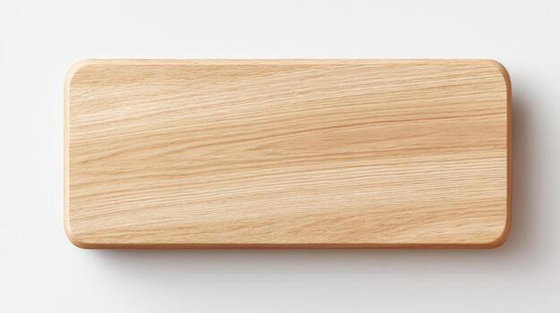 Rectangular Wooden Board Isolated on White Background with Natural Wood Grain Texture and Rounded Edges photo