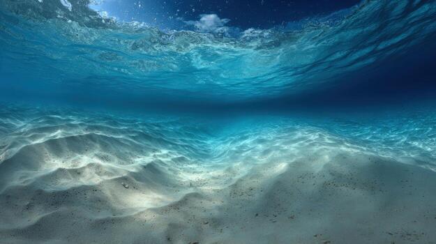 Underwater Paradise Tranquil Ocean Scene with Sandy Seabed and Sunlight Filtering Through Clear Water photo